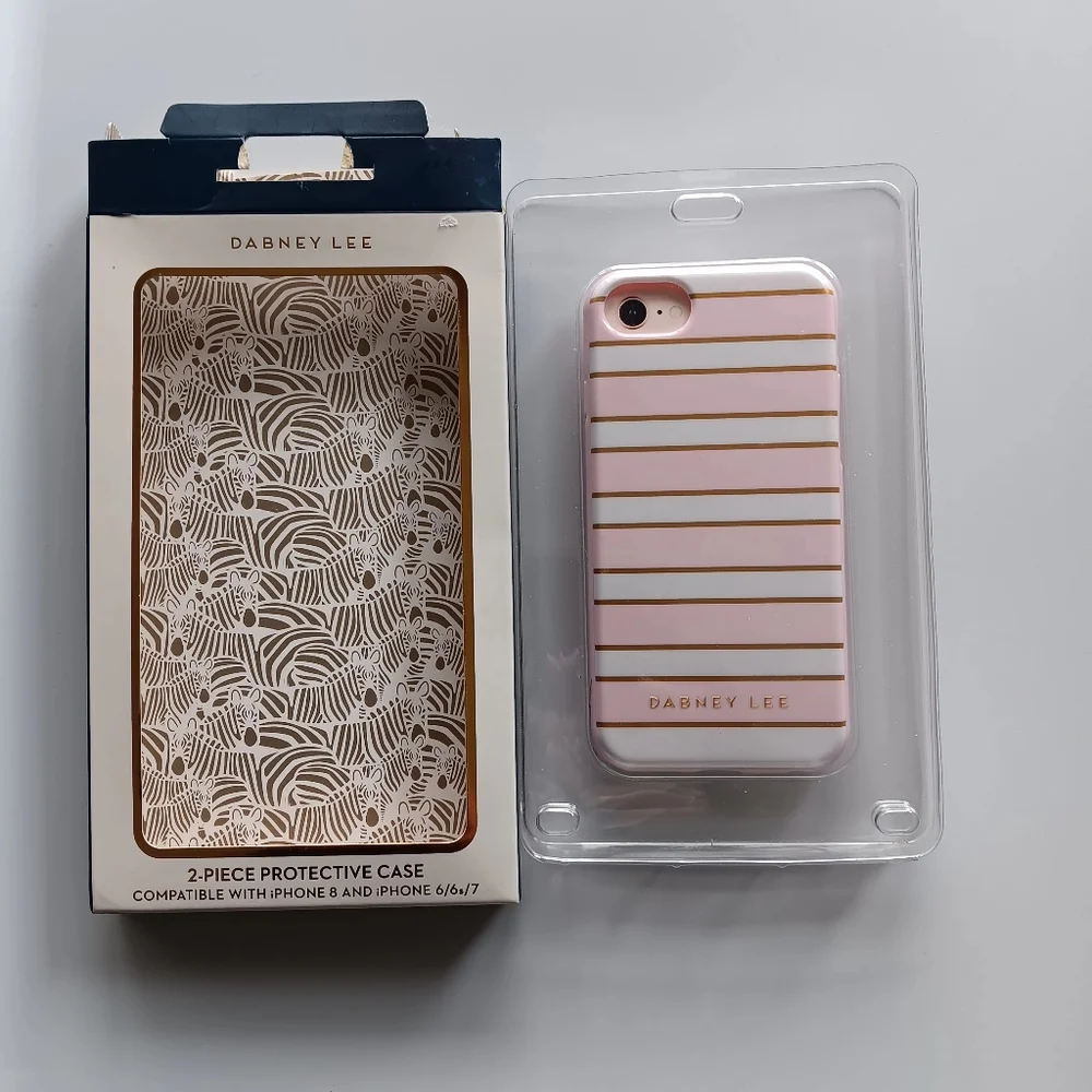NEW Dabney Lee Cell Phone Case for iPhone 8, 7, 6, 6s, Pink White Gold Stripes